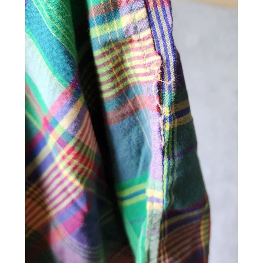 Ralph Lauren Green Plaid Button Down Long Sleeve Polo Shirt Youth Size 6‎ Cotton